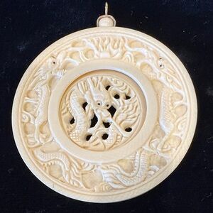 Intricate Cream Faux Ivory Dragon Pendant